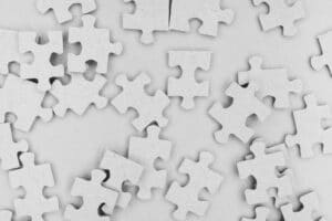 Scattered puzzle pieces